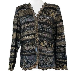 RARE Vintage Roberto Cavalli 80s Metallic Patchwork Leather Jacket Black Gold L